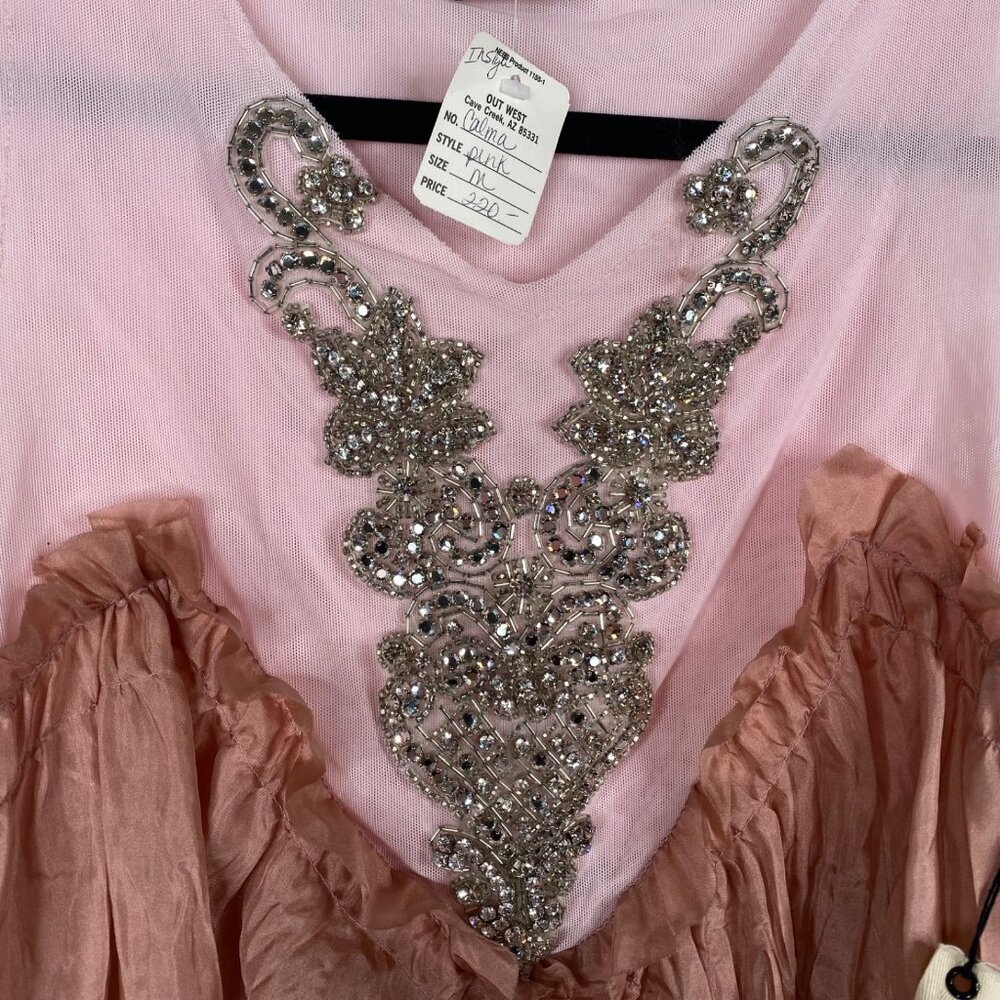 NWT Calma Women's Top Pink Size M Silk Rhinestones Fairy Unique Old Money - Picture 5 of 13